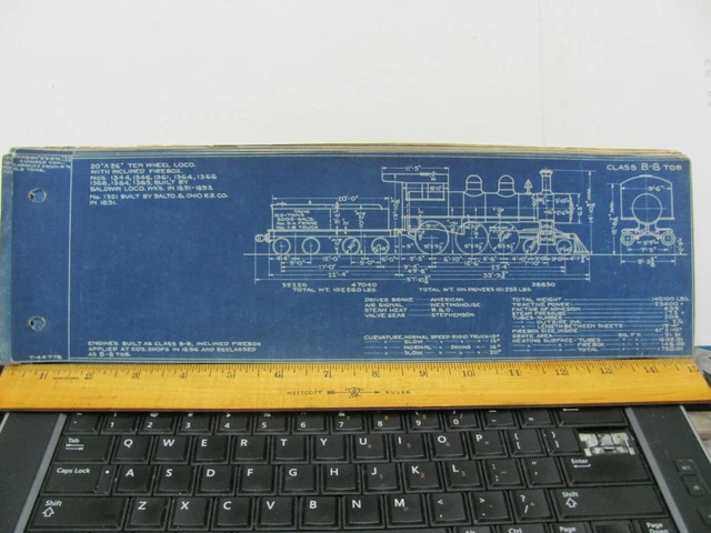 BALTIMORE & OHIO RAILROAD ORIG BLUEPRINT DATA DIAGRAM B-8toB LOCOMOTIVE ...