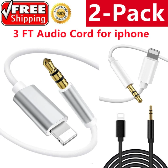 2 PACK FOR iPhone Audio Cable Adapter 8 Pin to 3.5mm AUX Audio Car