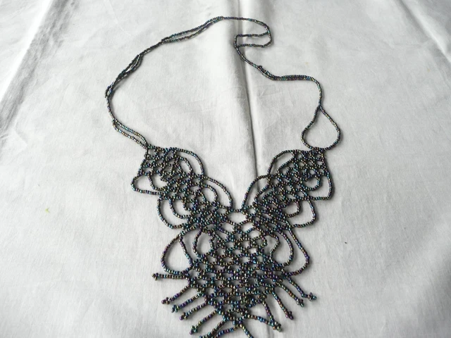 Long Collier 130 Cm En Pâte De Verre CAROLL Bleu Roi – Parfait état Vintage