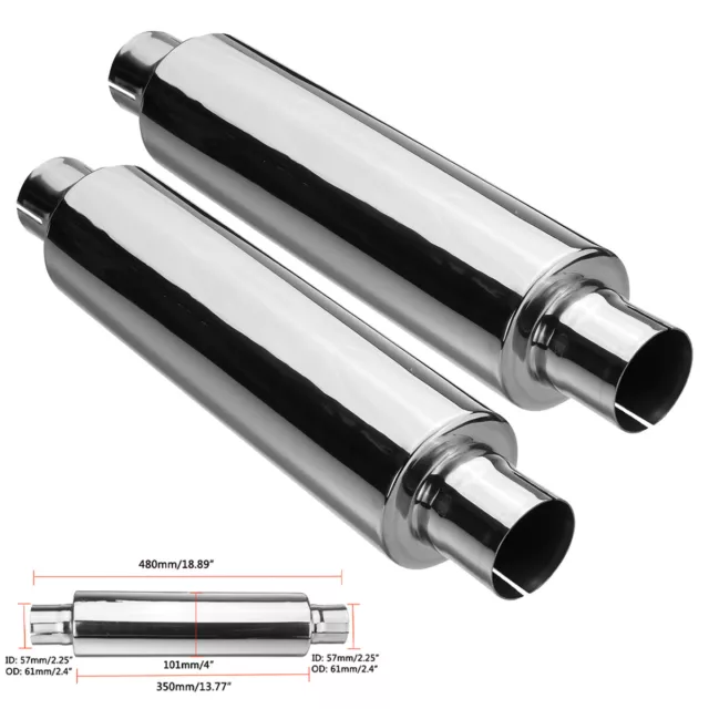 2X Résonateur 2.25" Universel Silencieux D'échappement En Acier Inoxydable 480mm