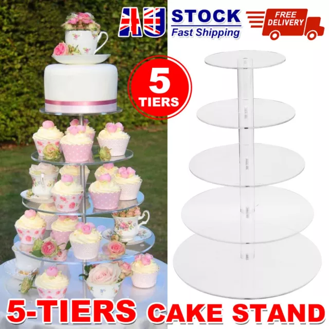 5 Tier Acrylic Clear Round Cupcake Cake Stand Rack Holder Birthday Wedding Party