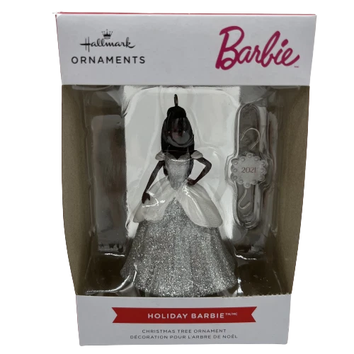 Hallmark Beautiful Black Barbie in Silver Dress Christmas Tree Ornament 2021 NEW