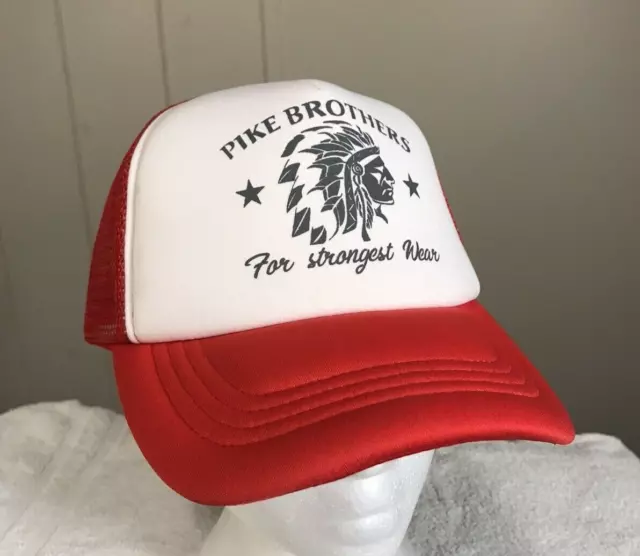 Pike Brothers Red White Indian Head Chief Strongest Wear Trucker Hat Snapback