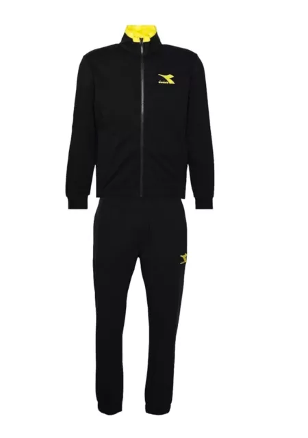 Tuta Completa Diadora Uomo 179370 01 80013 Cotone Garzato Nero Giallo