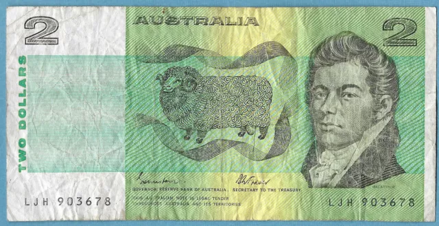 Australian 1985 $2 Two Dollars Johnston Fraser Note LJH903678