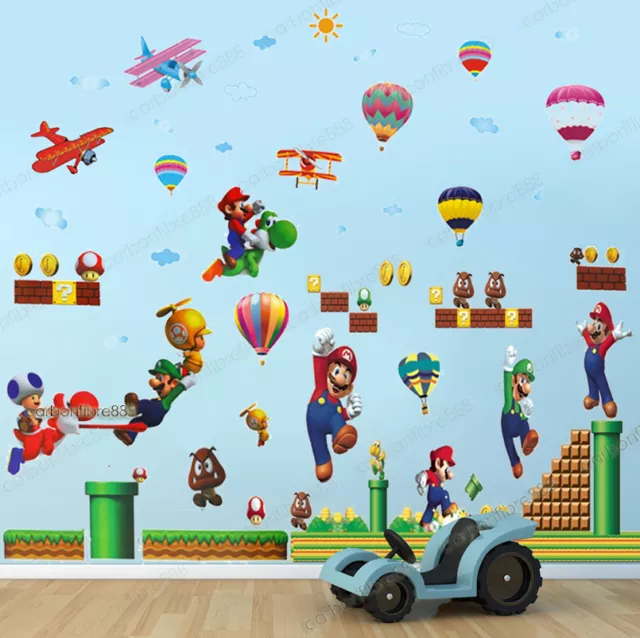 Énorme combo SUPER MARIO BROS autocollants muraux amovibles art décoration garçons enfants chambre