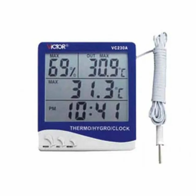 Termometro digital con sonda exterior, higrometro y función de alarma Victor VC2