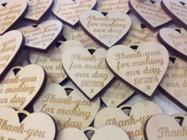 Personalised 8cm XL   Wooden Engraved Hearts Wedding  Favours rustic natural