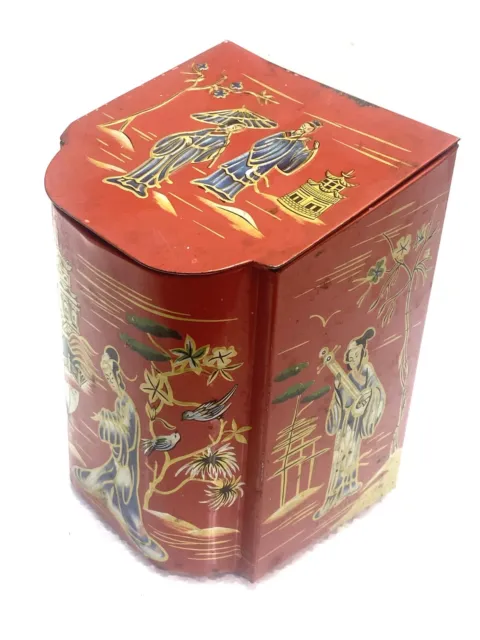 Vintage England Baret Ware Tin Asian Hindged Lidded Tea Caddy - 1.3