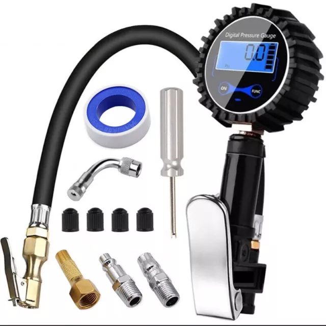 Digital Tyre Inflator Pressure Gauge Air Line Clip-on Tyre Pump Compressor LCD