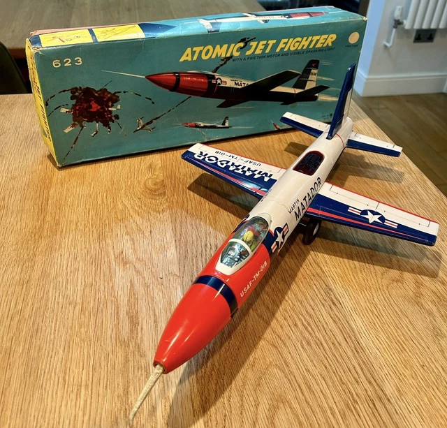 1950S BANDAI JAPAN Tin Friction Atomic Jet Fighter Toy Plane & RARE ...