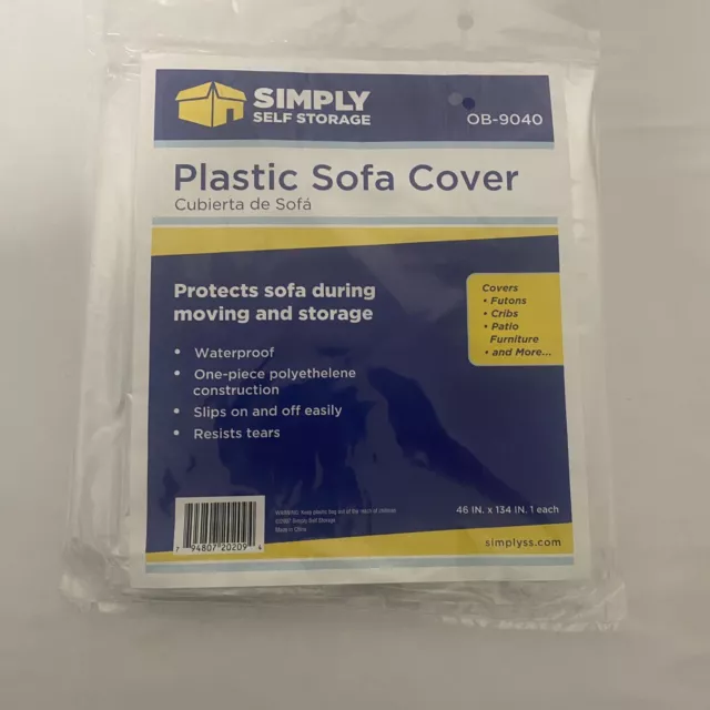 Simply Self Storage Clear Plastic Sofa Couch Cover 46" x 134" New In Package