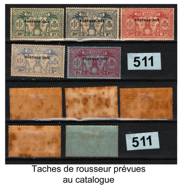 0511 NOUVELLES HEBRIDES TAXE 1925 5 TIMBRES N°6 à 10 N* MH FORTE COTE