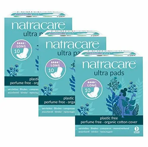 Natracare Bio & Natur Ultra Pads mit langen Flügeln (10 pro Packung) (3er Pack)