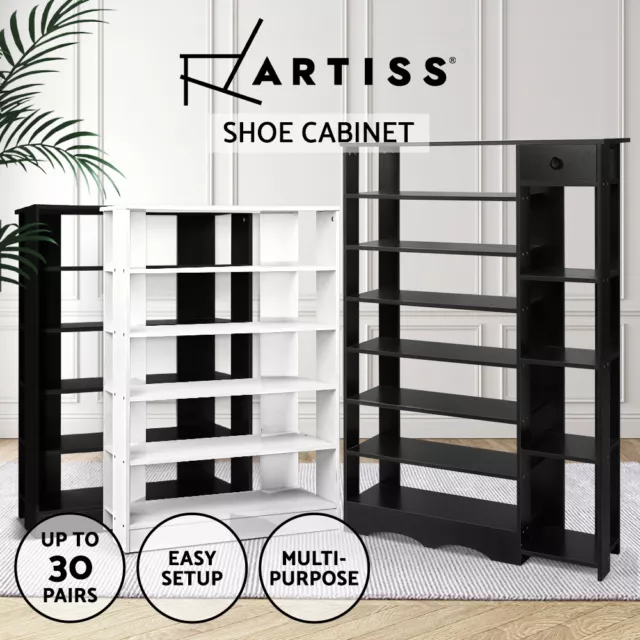 Artiss Shoe Rack Cabinet Shoes Storage Shelf Organiser Black White Stand Drawer