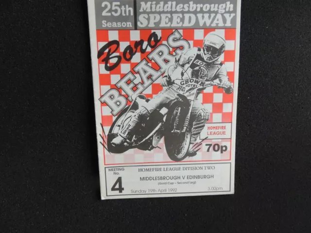 Middlesbrough v Edinburgh 19th April 1992 Official Raceday Programme