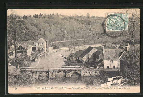 CPA Saint-Ceneri-le-Gerei, vue sur la Sarthe prise de l´Eglise 1907
