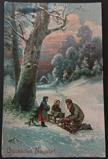 Ansichtskarte, Neujahrskarte, 3Pf frankiert, Irrläufer, 31.12.1906, 01.01.1907