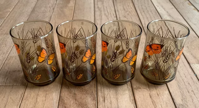 Vintage Monarch Butterfly Juice Glasses By Libbey Set Of 4