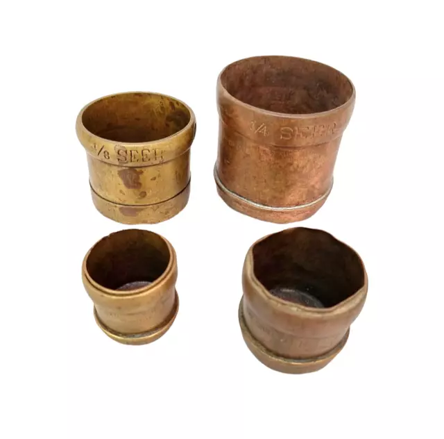 1850's Old Vintage Antique Brass Handcrafted Rare Grain Measurement Pot 4 Pc Set