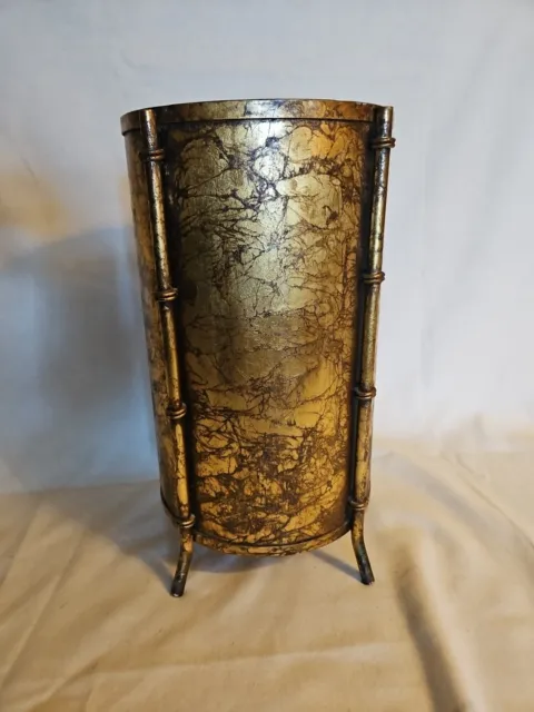 Vintage  Gold Leaf MCM round Hollywood Regency  Footed Trash Waste Can