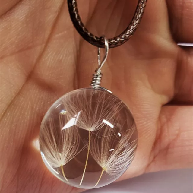 Wish Glass Ball Dandelion Crystal Necklace Chain Silver Long Pendant FI