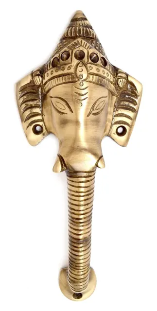 Handmade Antique Brown Finish Crown Ganesha 8 Inches Brass Door Handle
