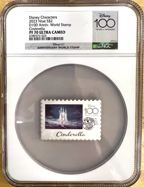 2023 Niue Disney 100th Anniv. Cinderella Stamp 1 oz .999 Silver Coin NGC PF70 UC