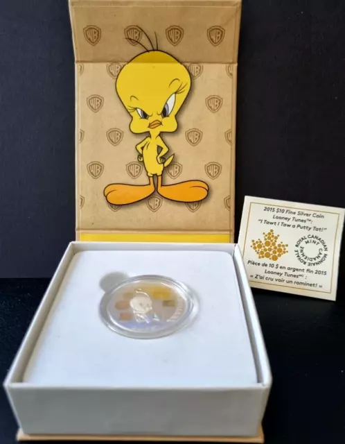 2015 Silver Looney Tunes I Tawt I Taw A Putty $10 Fine Silver Coin - Coa 13294.