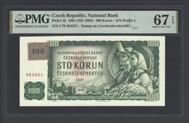 Czech Republic 100 Korun 1961 (ND 1993) P1b Uncirculated Grade 67 Top Pop