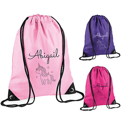 Personalised Name PE Bag Unicorn Drawstring Swimming Kids Girls Boys School Bag