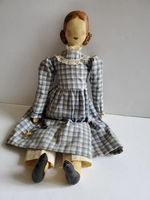Vintage Folk Art Hand Painted Oil Cloth Doll