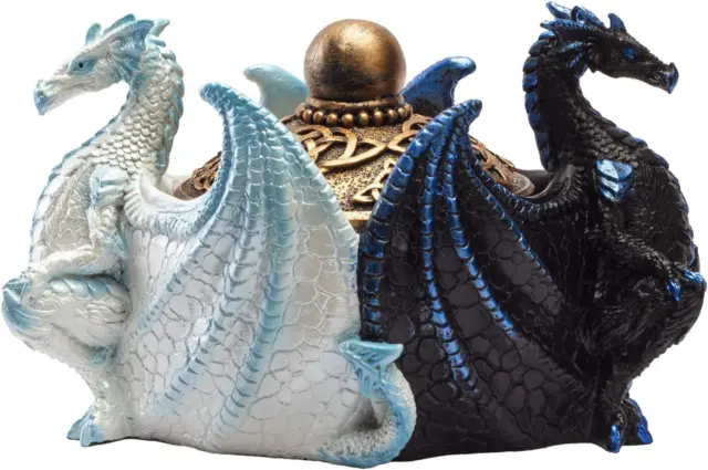 Fantasy Celtic Knotwork Dual Yin Yang Dragons Decorative Trinket Jewelry Box Fig