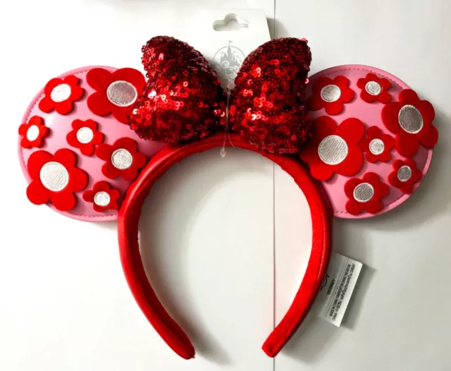 DISNEY PARKS VALENTINE'S Day 2024 Minnie Mouse Flowers Ears Headband