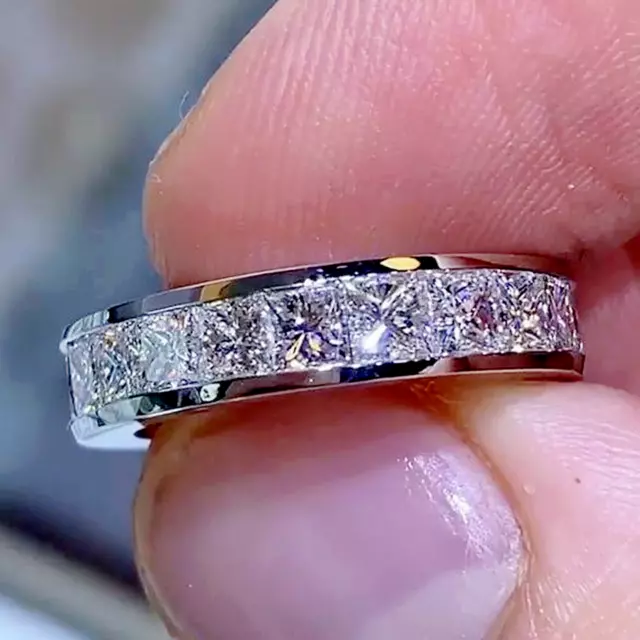 14k White Gold Plated 5Ct Princess Cut Lab-Created Diamond Eternity Wedding Band