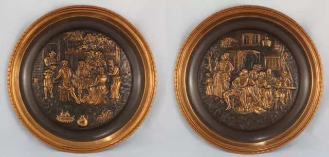 Antiguos 2 PLATOS COBRE repujado a mano Estilo Colonial  38cm Ø   PAISES BAJOS