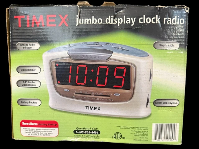 TIMEX JUMBO DISPLAY Alarm Clock Radio AM/FM T254W Vintage NEW NOS $43. ...