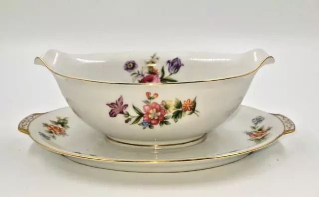 Rare Harmony House Dresdania China Gravy Boat With Attached Plate Made In Japan