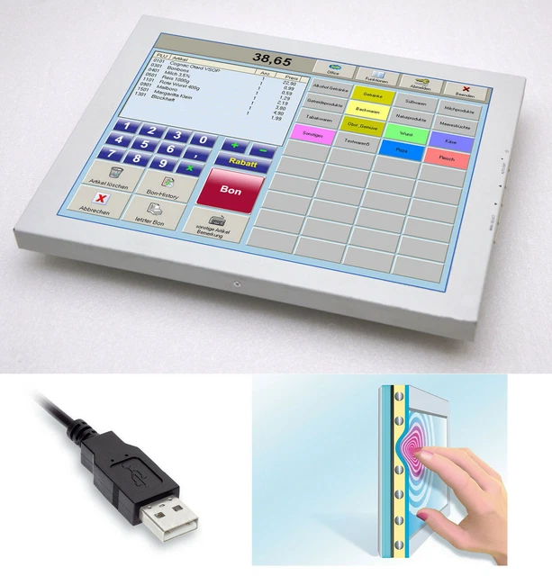 30 Cm 12 LED USB Touchscreen POS Monitor Display Von Fujitsu – 3000LCD12 Für Kasse, VGA, Generalüberholt