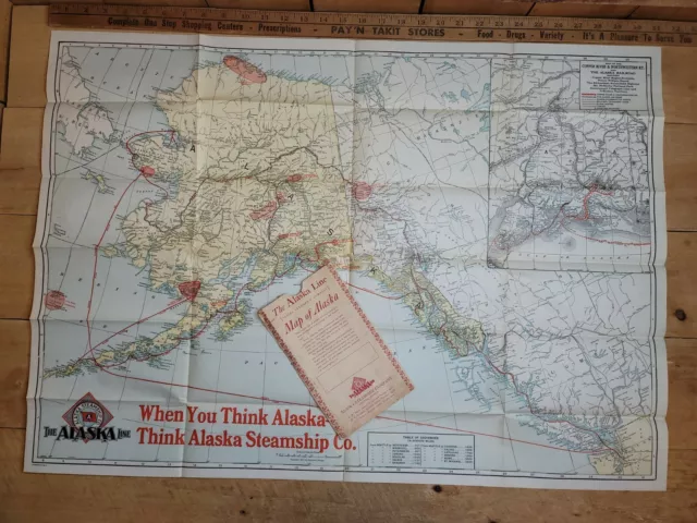 Antique 1917 The Alaska Line Alaska Steamship Company Map of Alaska Poole Bros