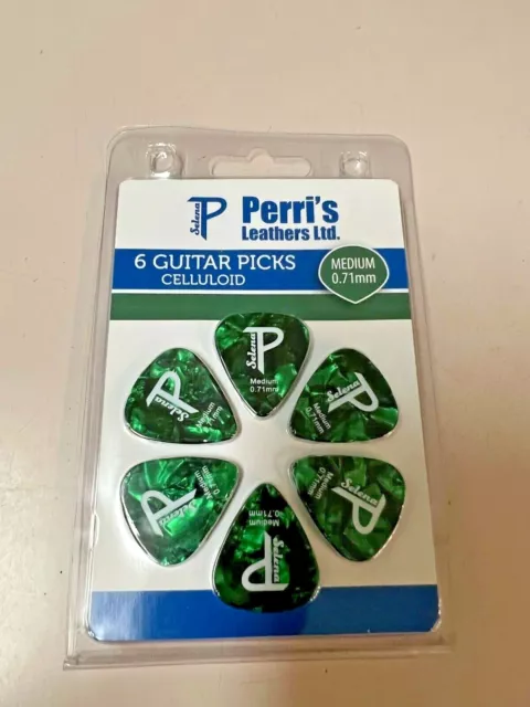 Perri's Leather Celluloid Guitar Picks Green, Medium 0.71mm Selena, NIP