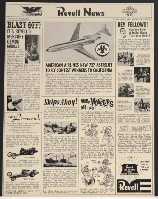 1966 Revell News Print Ad American Airlines 727 Mercury Gemini Space Model