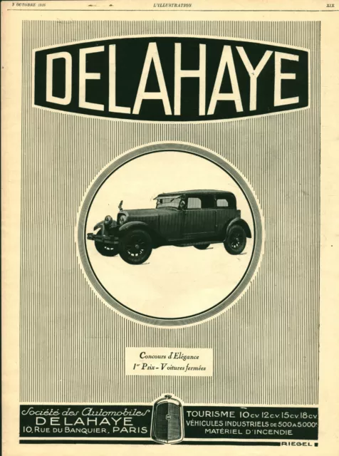 Publicité ancienne automobile Delahaye 1926  Issue de magazine