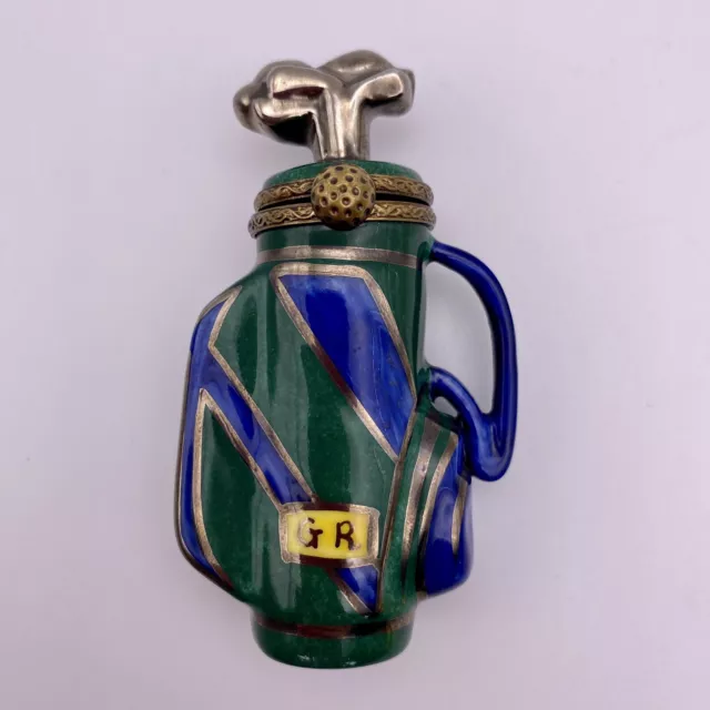 Limoges France Golf Bag Porcelain Hinged Trinket Box Signed Peint Main Limoges