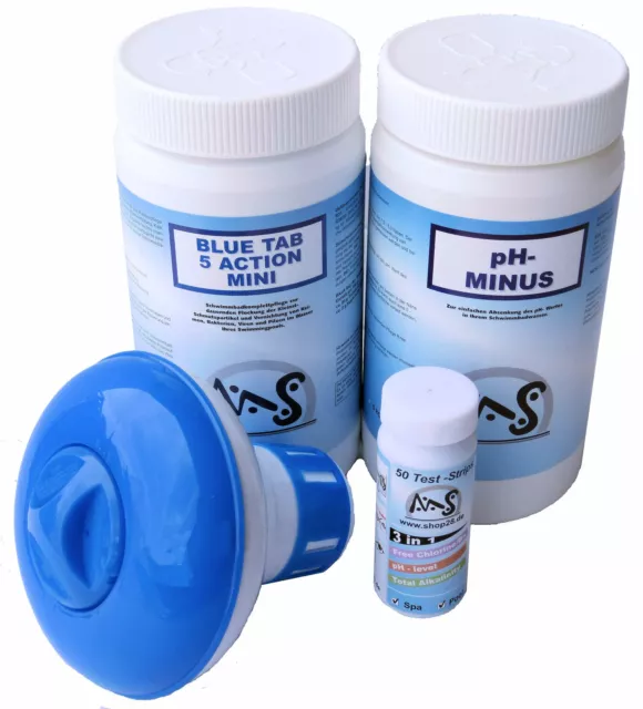 Blue Tab 5 Action® Pflegeset pH Chlor Wassertester für Whirlpool Spa Poolpflege