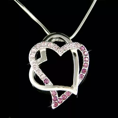 2 Lock Purple Heart~ made with Swarovski Crystal Double Love Valentine Necklace