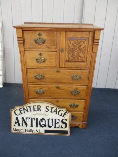 64385 Antique Victorian Oak High Chest Dresser