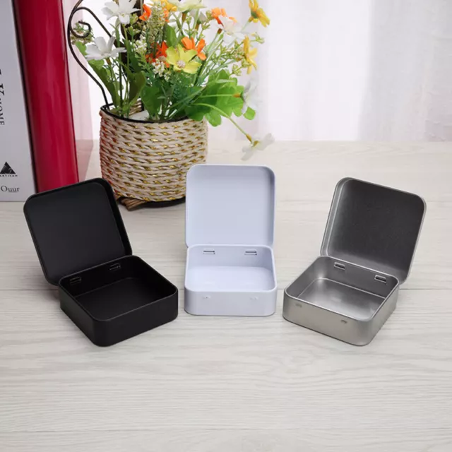 Mini Metal Tins Container Square Hinged Flip Storage Tin Box Small Kit'