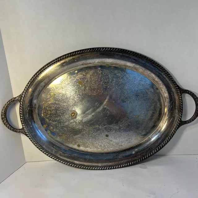 VINTAGE W ROGERS 881 SILVERPLATE OVAL SERVING TRAY 20” x 15”