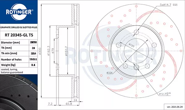 ROTINGER 2x Disque de Frein Avant Ø300 MM Perforé Ventilé pour BMW 3er Touring